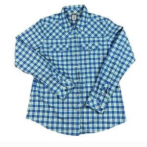 Stio Sidley style casual blue plaid long sleeve button down shirt SZ L